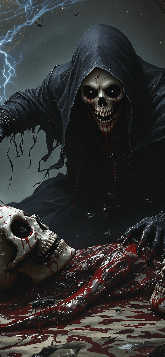 Grim Reaper With Bloody Skulls And Dagger