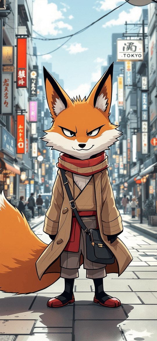 Anthropomorphic Fox in Tokyo Street