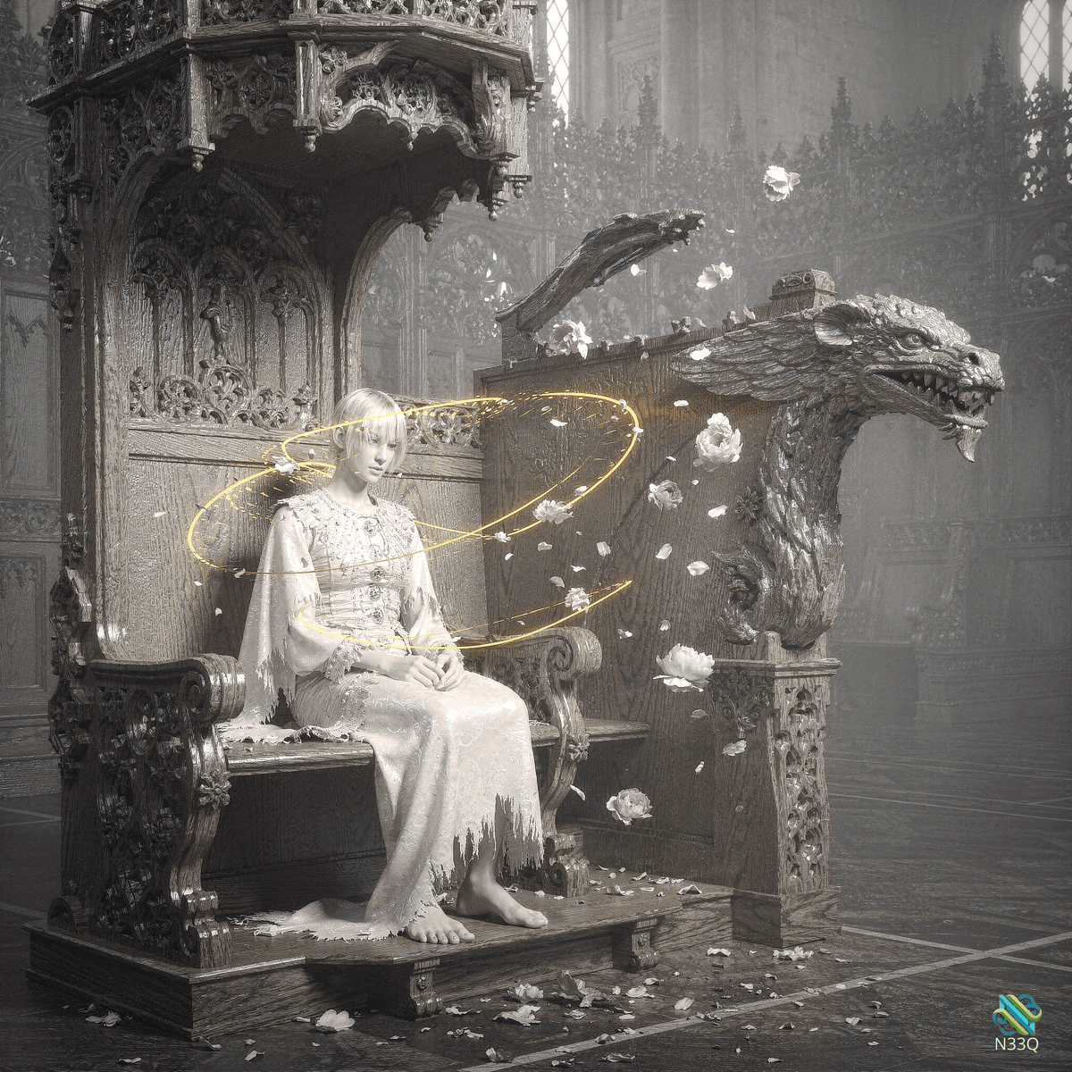 Woman on Dragon Throne in Cathedral