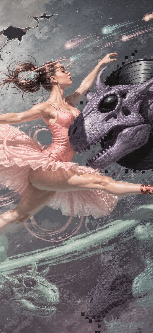 Ballerina Dancing with Dragon Record Skull