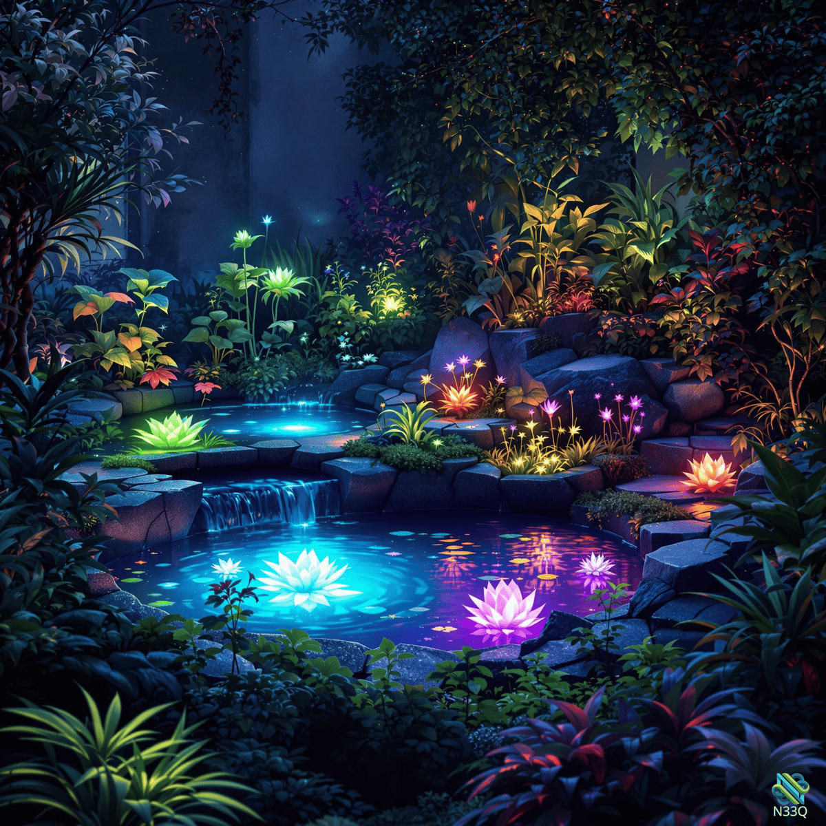 Glowing Lotus Pond at Night