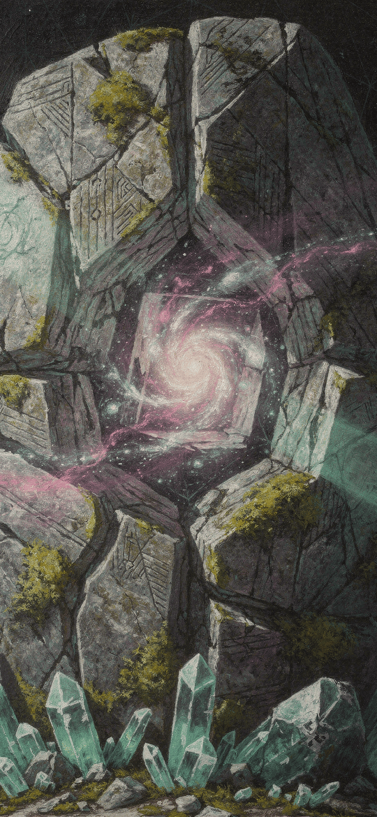 Ancient Stone Monolith with Galaxy Core