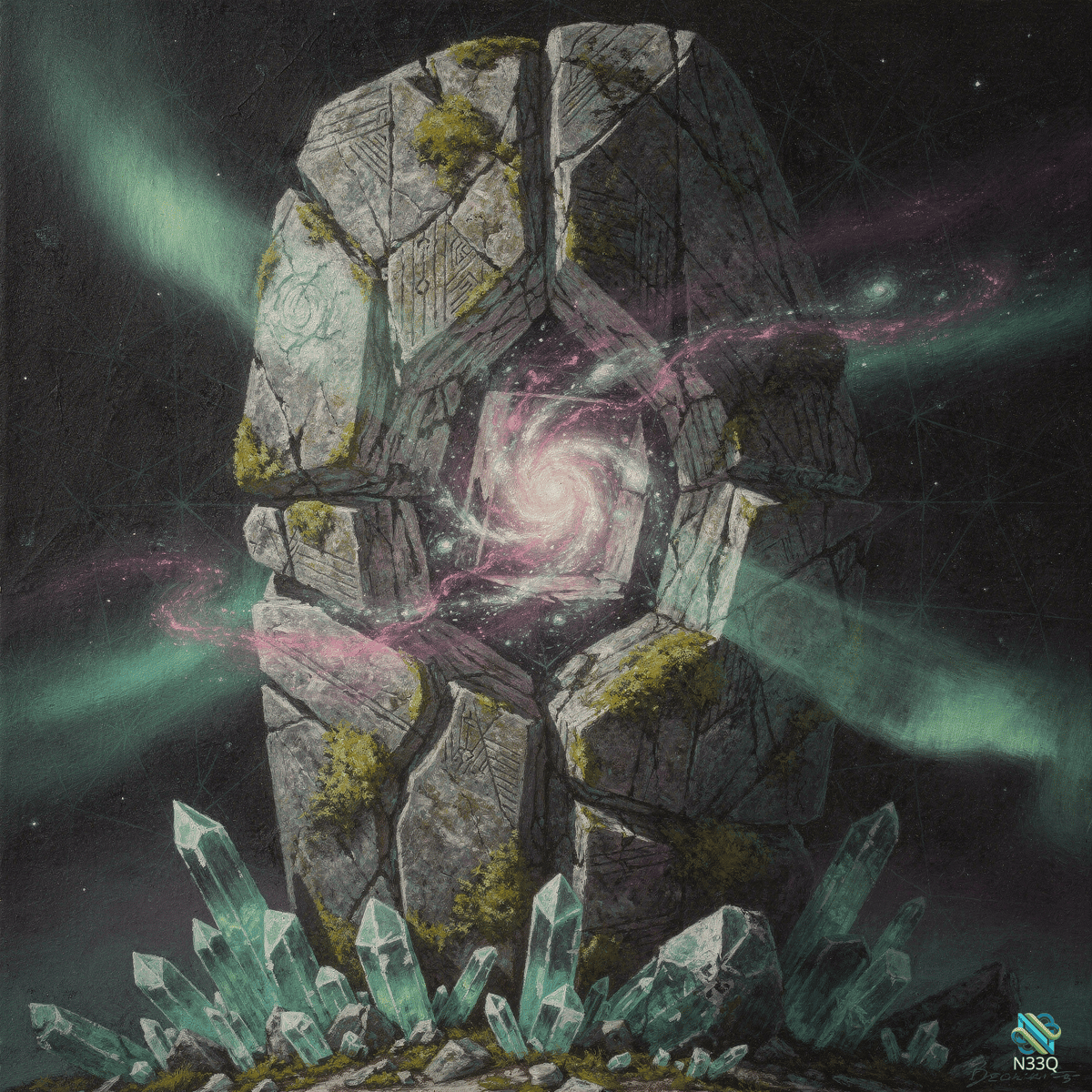 Ancient Stone Monolith with Galaxy Core