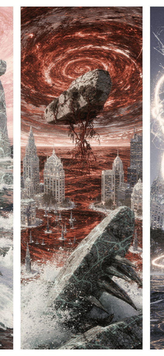 Stonehenge Vortex Futuristic Tower Triptych