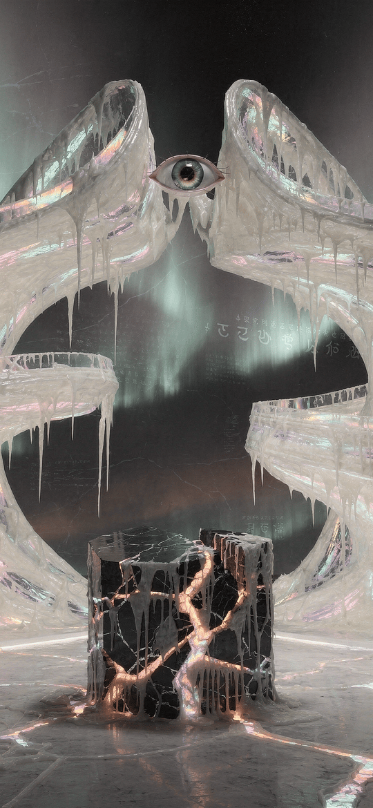 Icy Spirals with Floating Eye and Cracked Pedestal