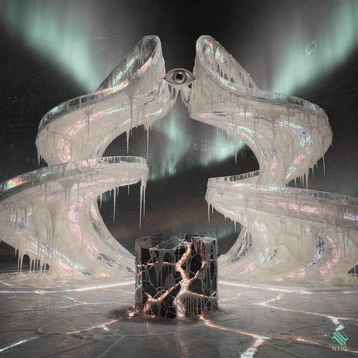 Icy Spirals with Floating Eye and Cracked Pedestal
