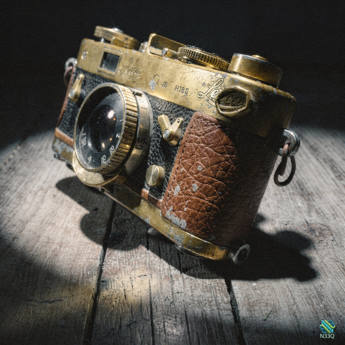 Worn Vintage Leica Camera on Wood