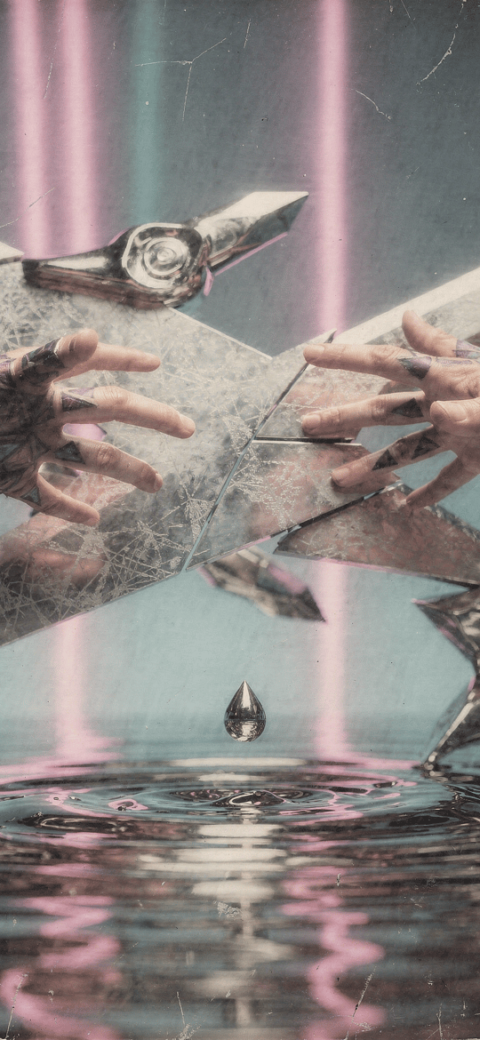 Crossed Blades and Reaching Hands Above Rippling Water