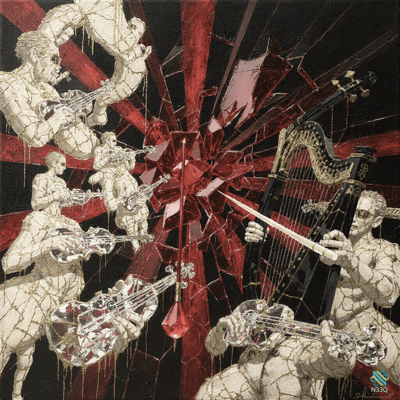 Cracked Marble Musicians Shattering Red Void