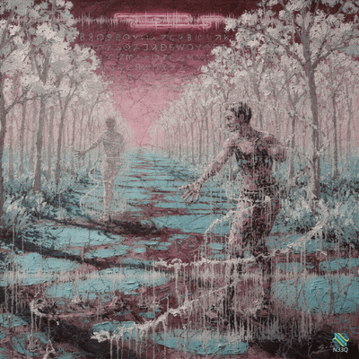 Dripping Figures Running Through a Pink Forest