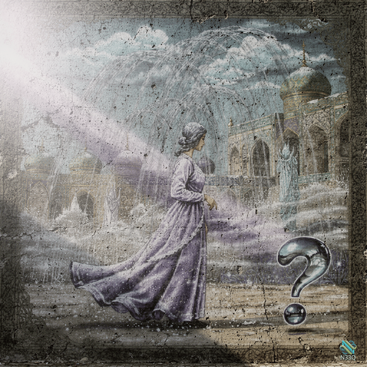 Woman in Purple Dress and Question Mark