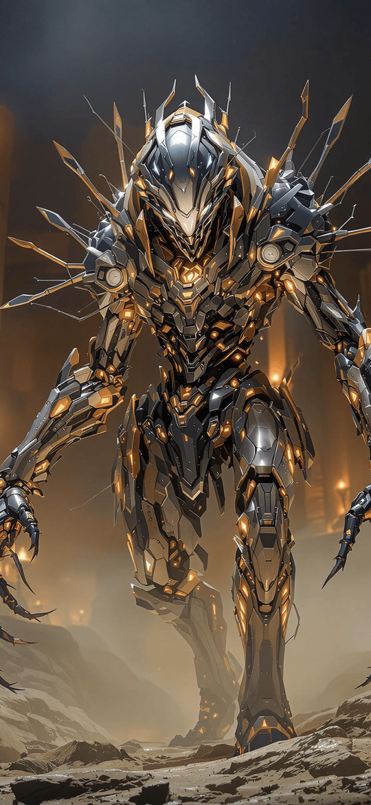 Spiked Robotic Warrior in Ancient Ruins