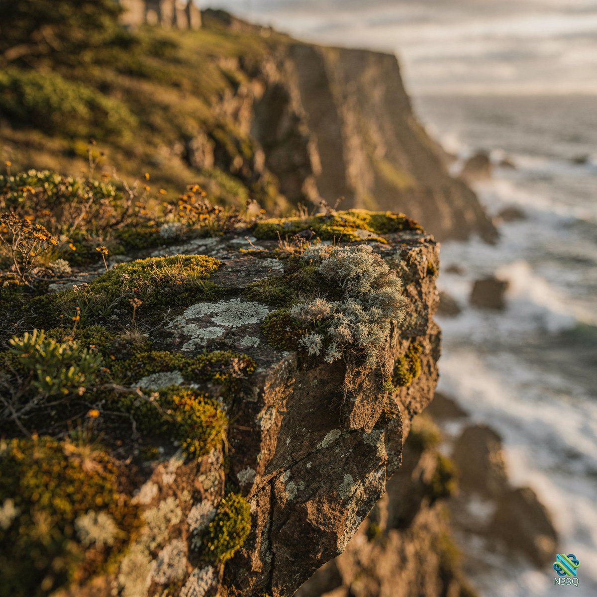 Mossy Cliff Edge Overlooking Ocean Waves