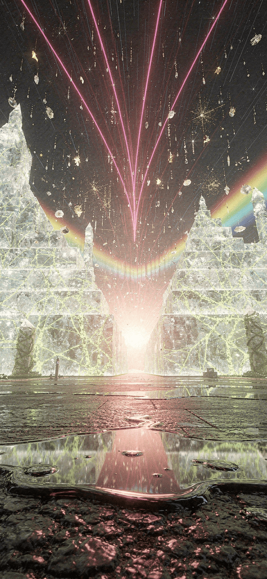 Glowing Crystal Pyramids with Rainbows