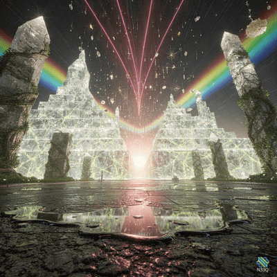 Glowing Crystal Pyramids with Rainbows