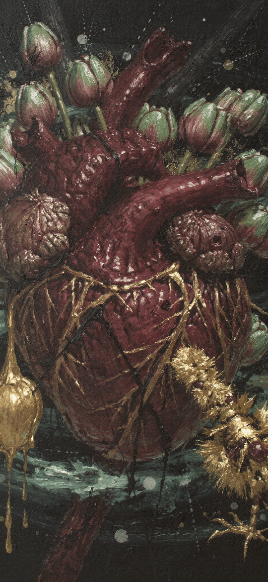 Anatomical Heart with Tulips and Gold