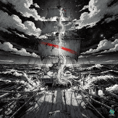 Lightning Striking Red Sailed Ship in Storm