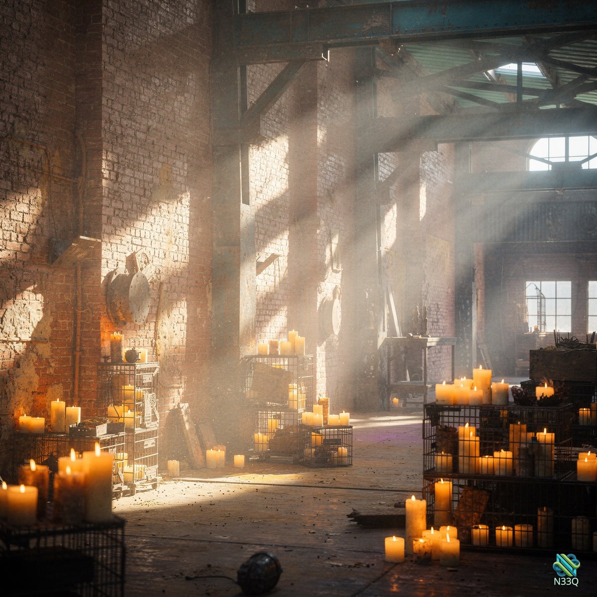 Candles Illuminating Abandoned Brick Factory