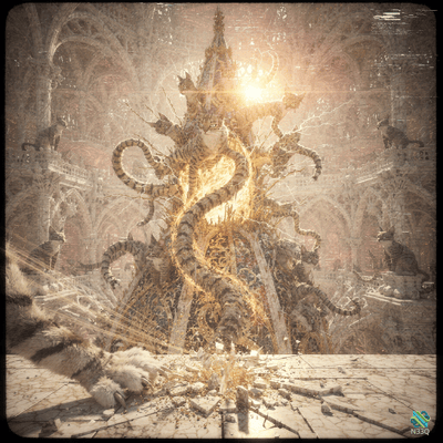 Glowing Tentacled Cat Monster in Cathedral