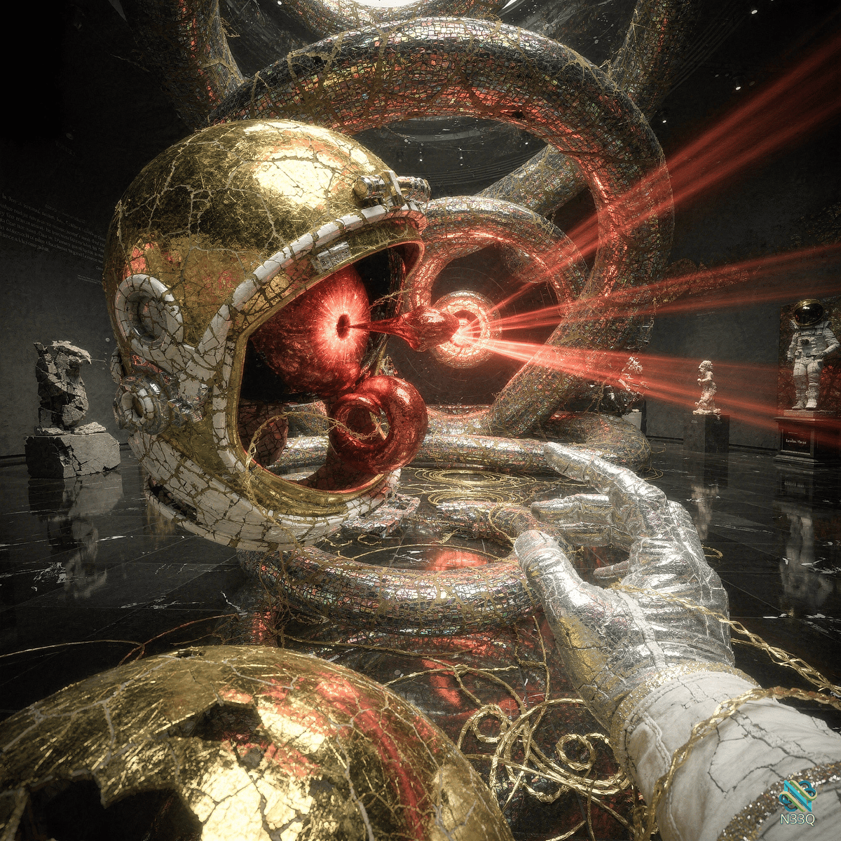 Cracked Golden Astronaut Helmet with Red Eye