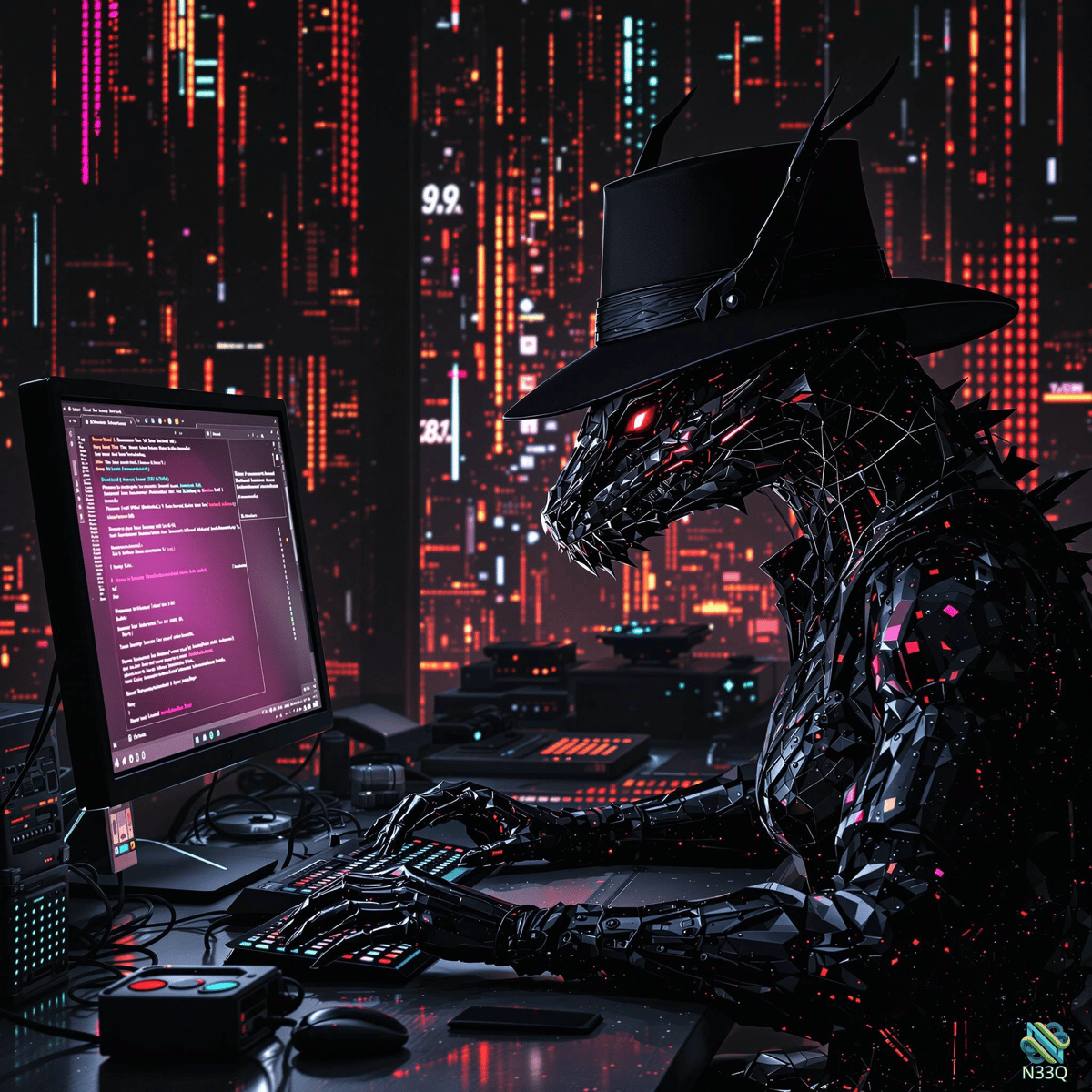 Cyborg Dragon Coding in Neon City
