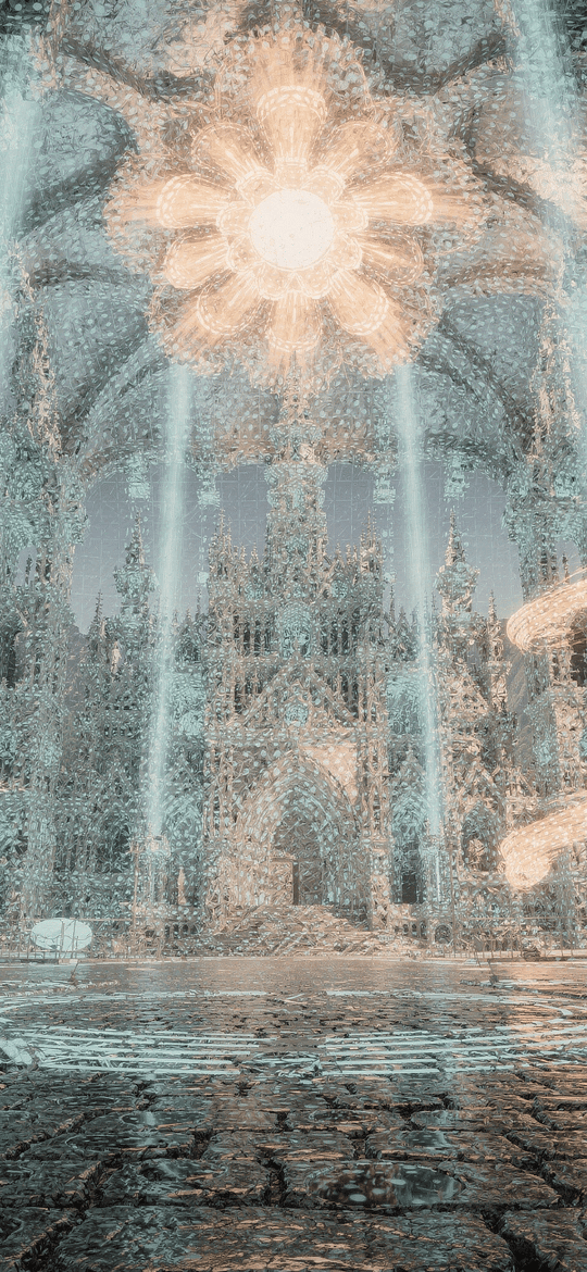 Gothic Cathedral with Golden Light Swirls