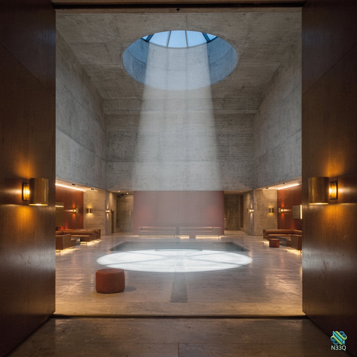 Concrete Atrium with Oculus Light Beam