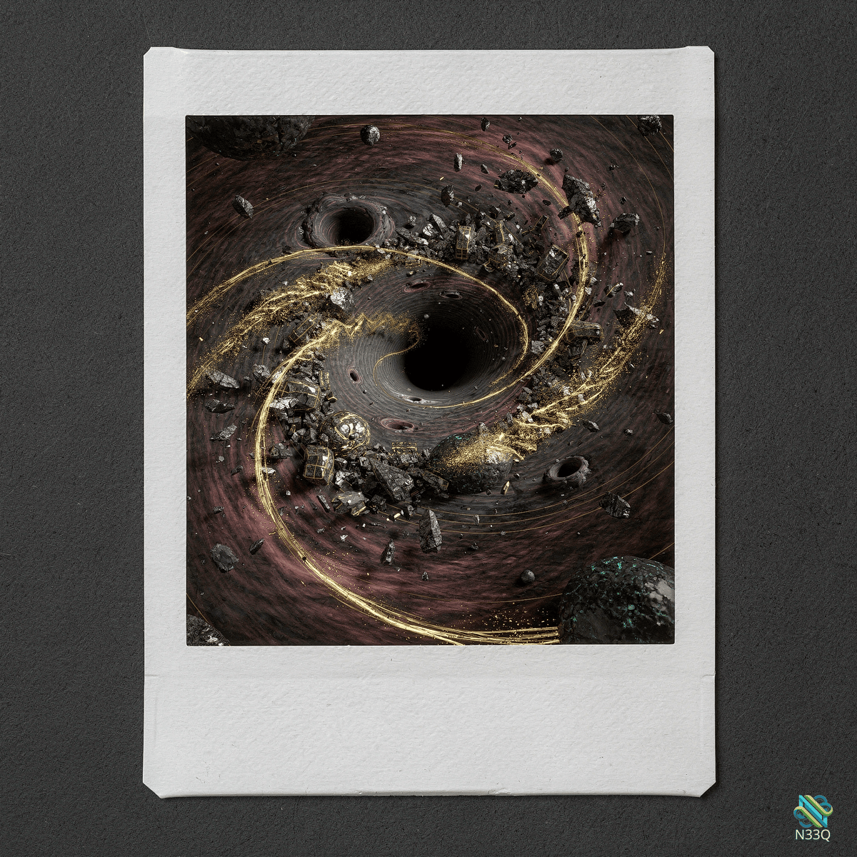 Black Hole with Golden Spiral Debris