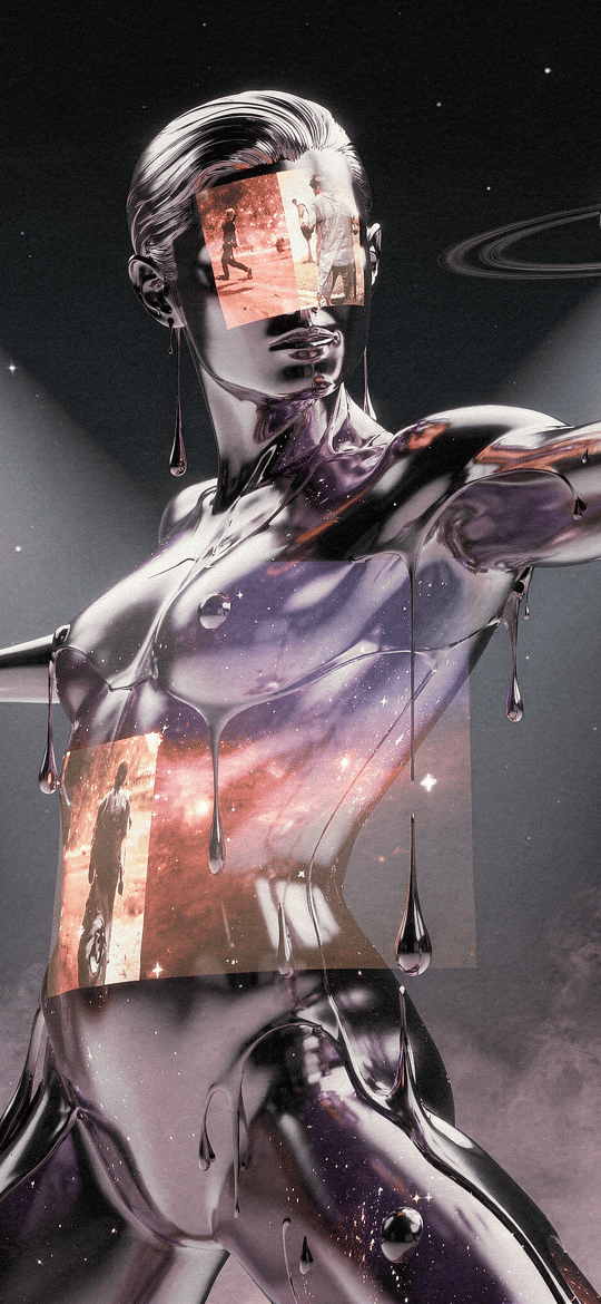 Melting Chrome Figure Under Stage Spotlights