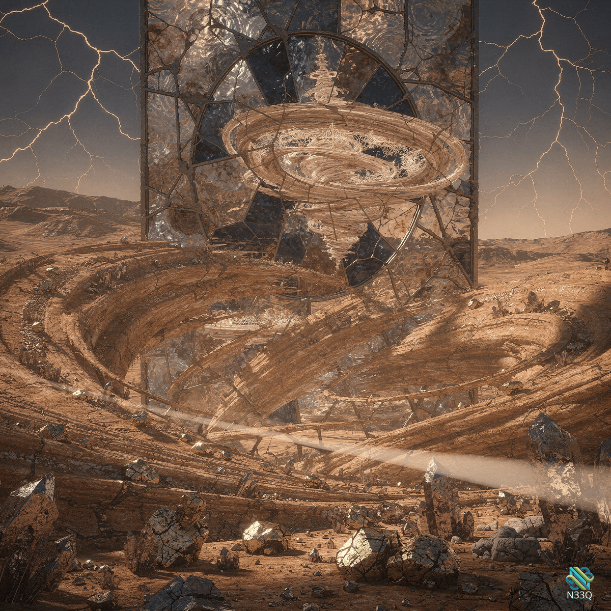 Shattered Portal Over Swirling Desert Canyon