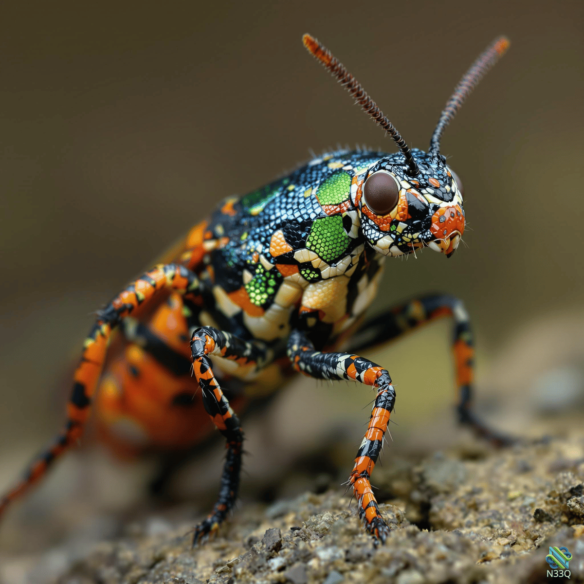 Vibrant Mosaic Beetle on Rocky Surface