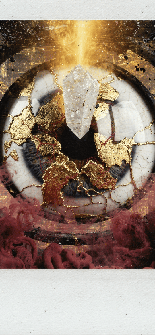Glowing Crystal in Cracked Gold Circle