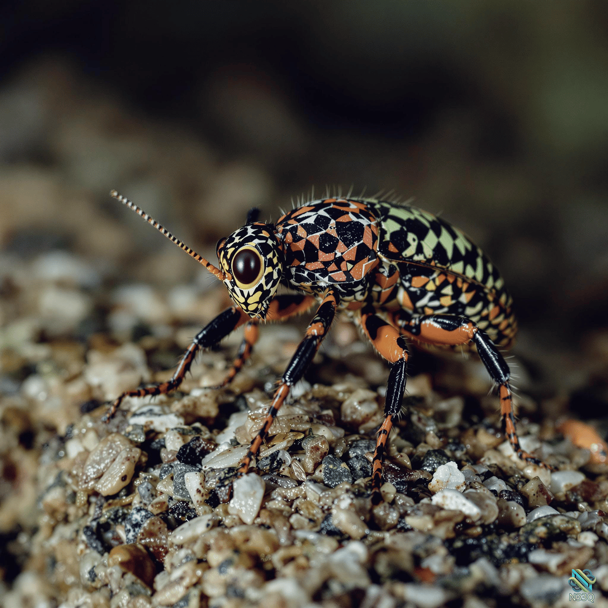 Colorful Patterned Beetle on Gravel