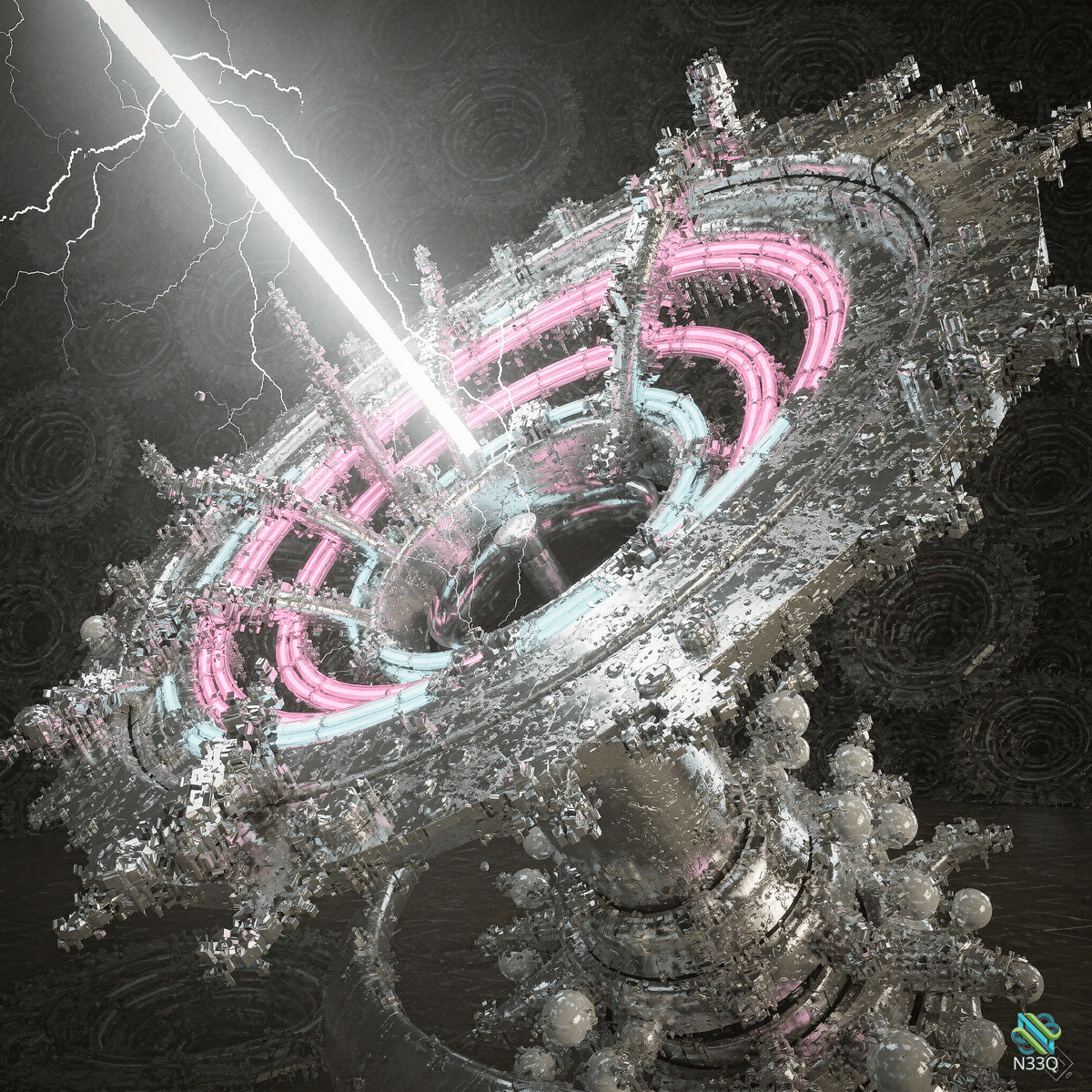 Fragmented Neon Satellite Struck by Lightning