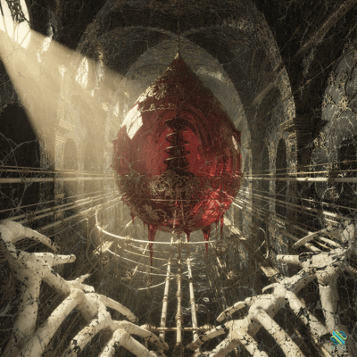 Red Ornate Vessel in Gothic Ruins