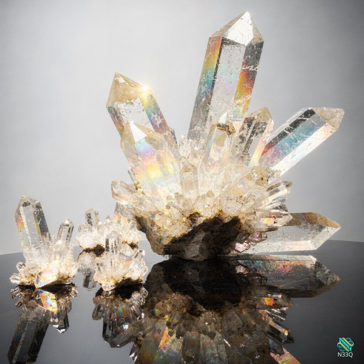 Iridescent Quartz Crystal Cluster Formation