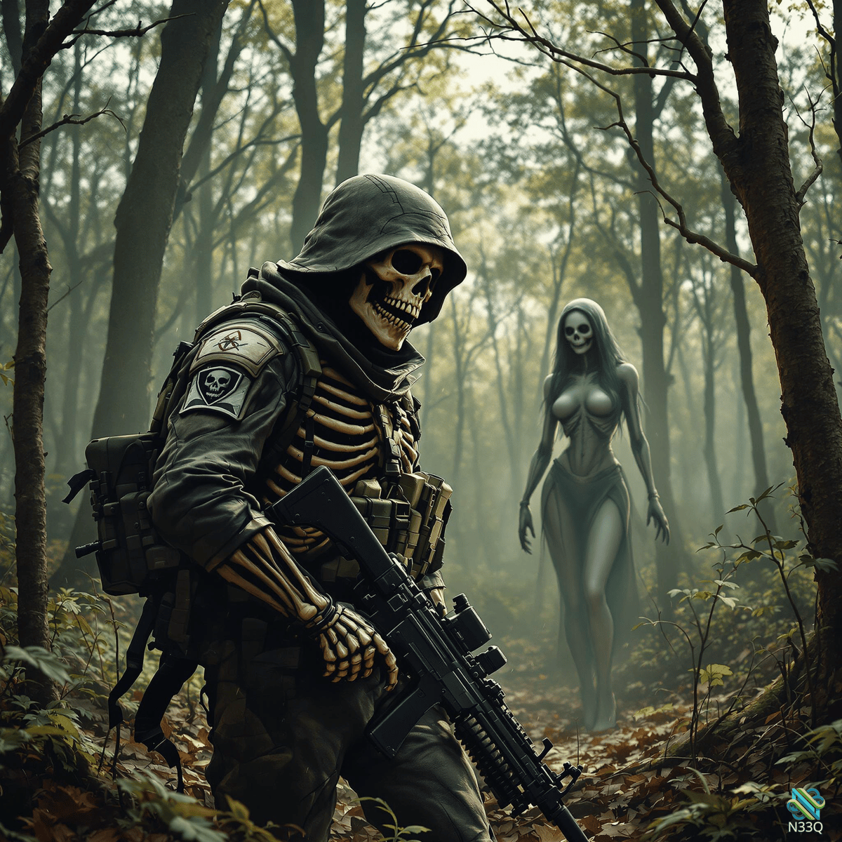 Skeleton Soldier and Ghost in Forest