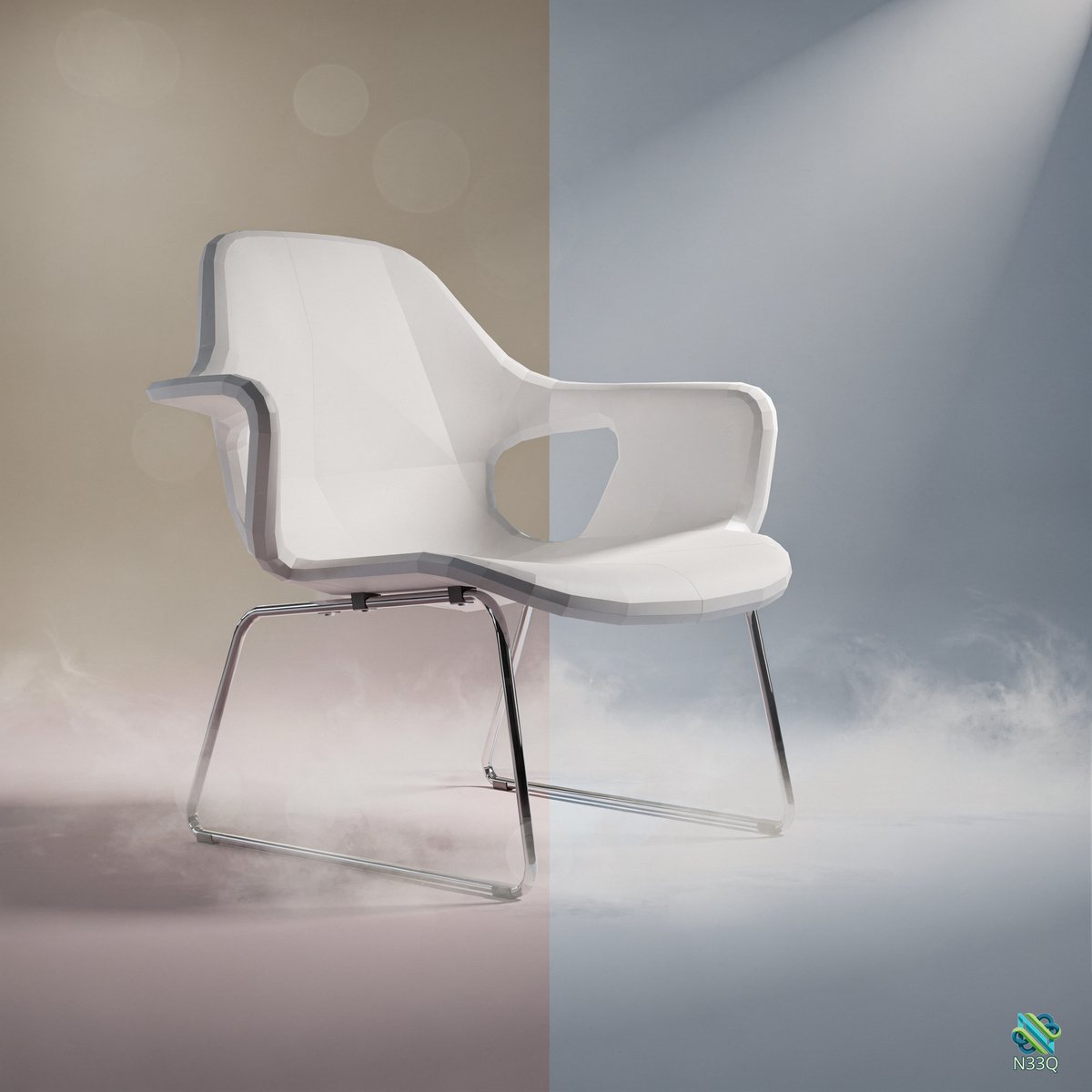 Modern White Armchair with Chrome Base