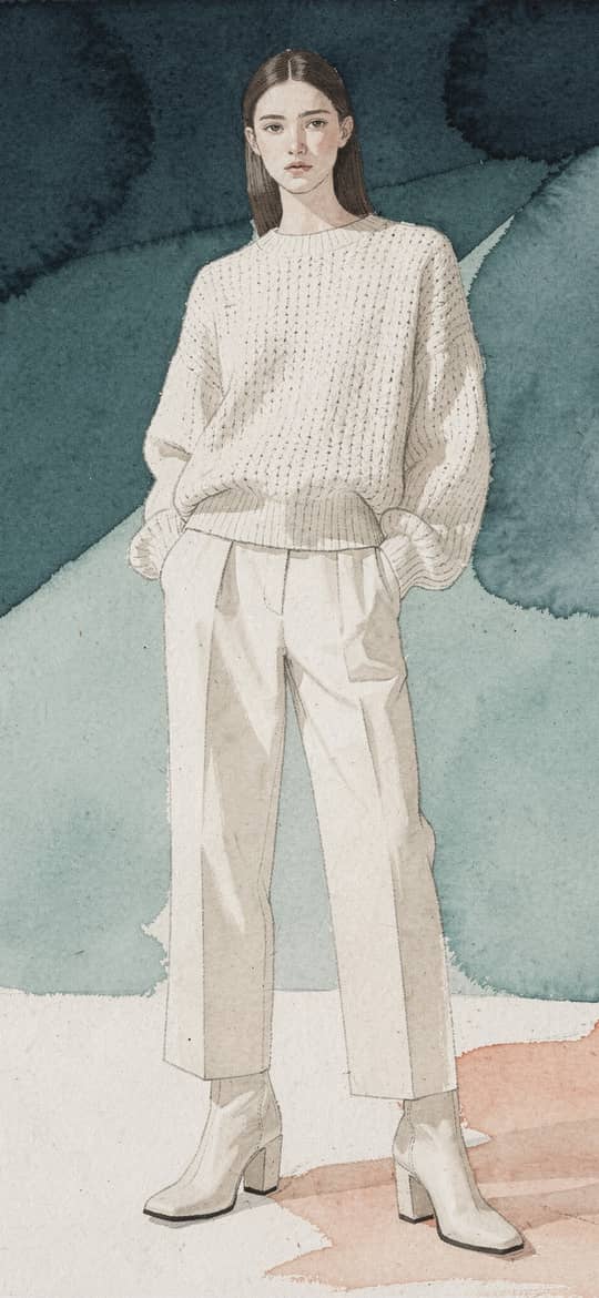 Woman in Cream Knit Sweater and Pants