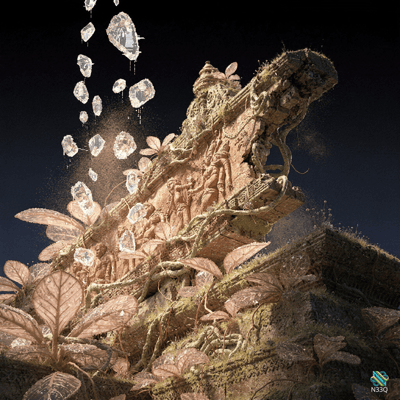 Floating Ancient Stone Ruin with Crystals