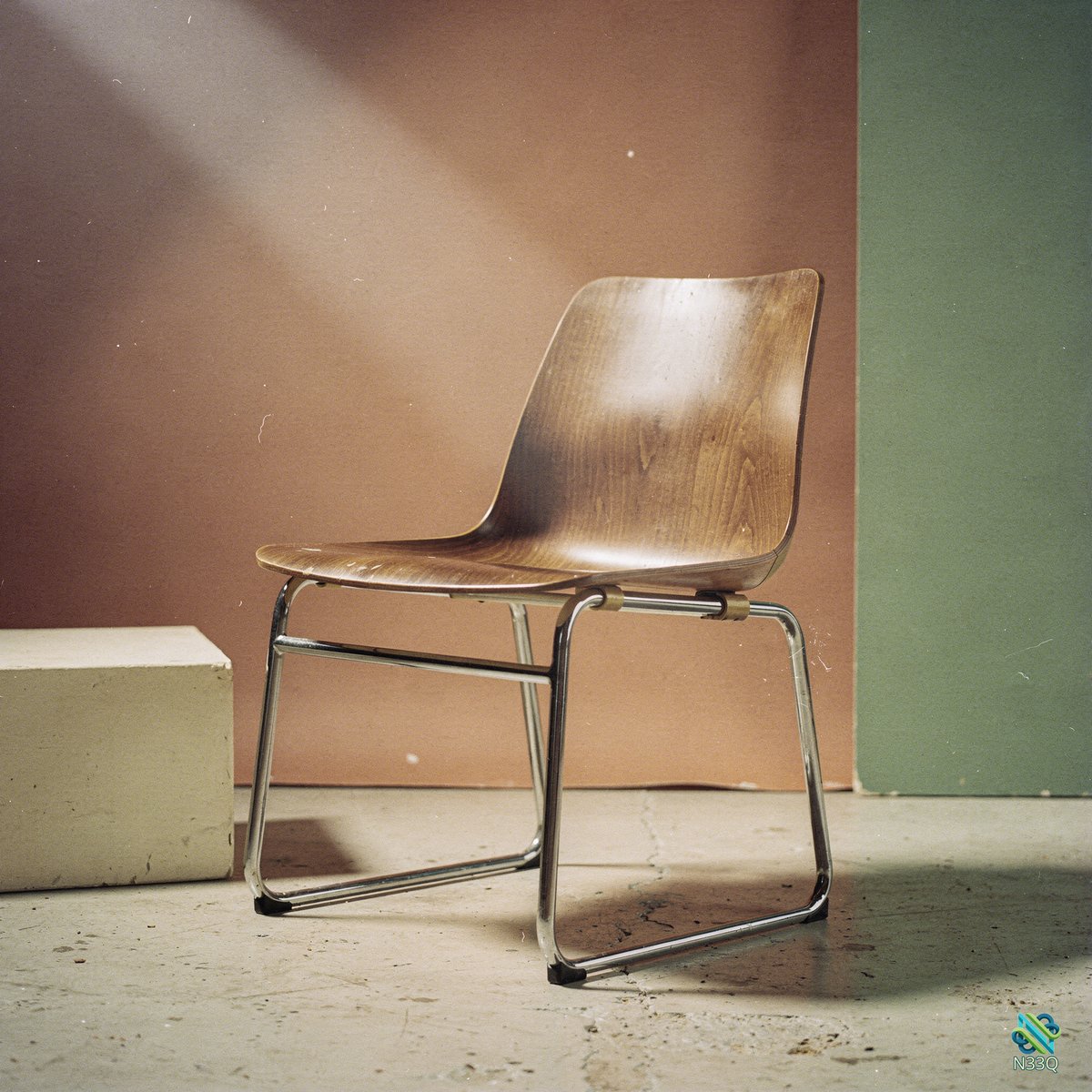 Wooden Chair with Chrome Sled Base