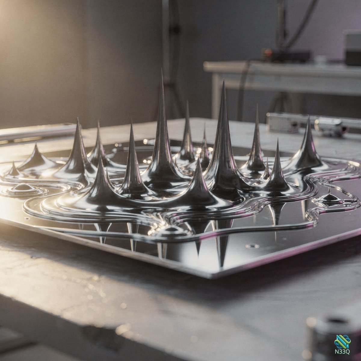 Liquid Metal Spikes on Workshop Surface