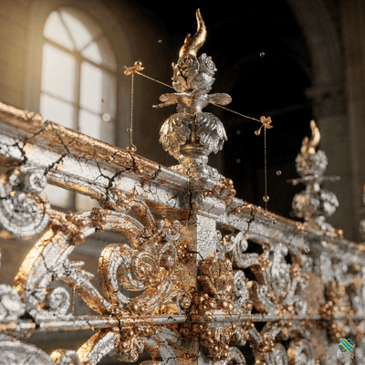 Cracked Gilded Balustrade with Ornate Birds