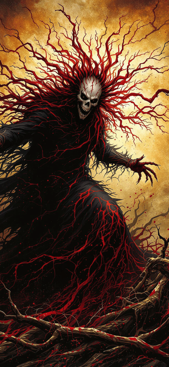 Skeletal Horror with Red Vein Tendrils