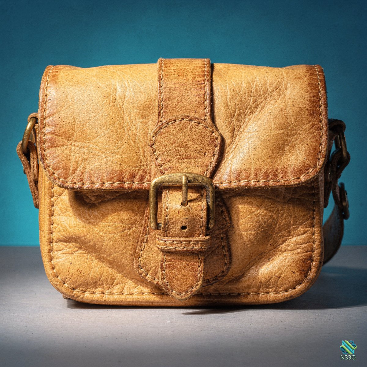 Weathered Tan Leather Messenger Bag