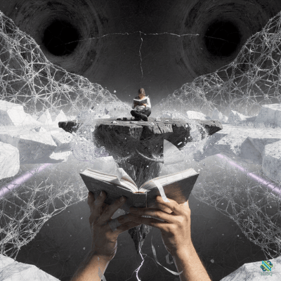 Hands Holding Book Before Floating Reader