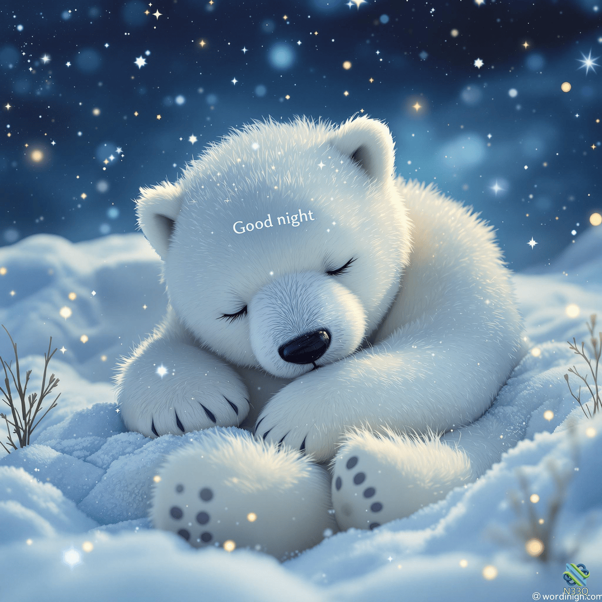 Sleeping Polar Bear Cub in Snow