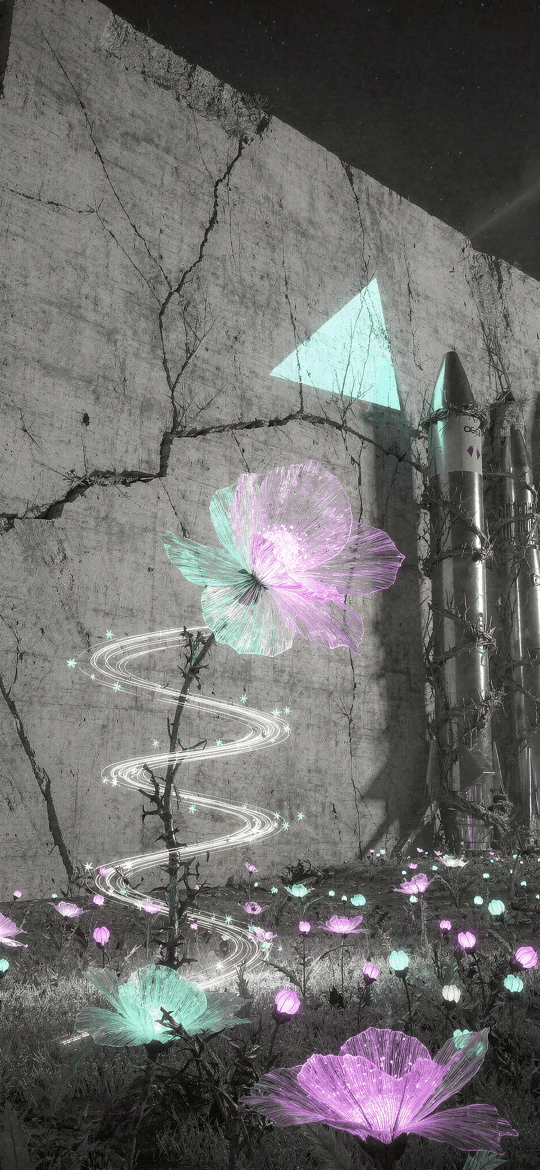 Inspiration4 Rockets with Glowing Flowers on Wall