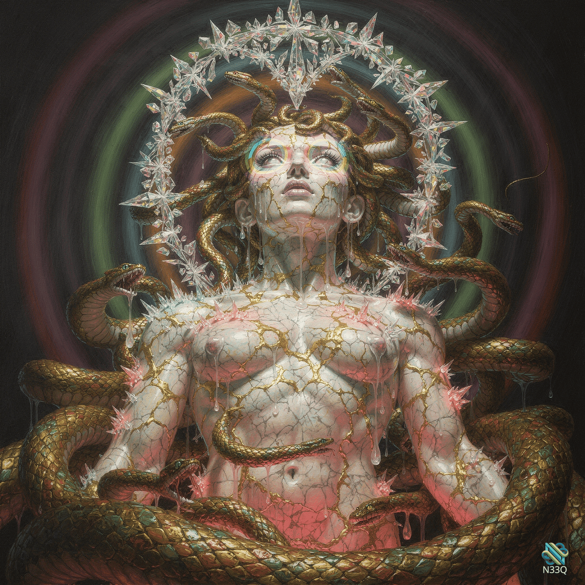 Medusa with Crystal Crown and Coiling Snakes