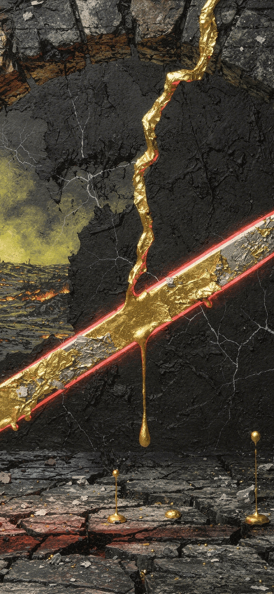 Molten Gold Blade Before a Stone Archway